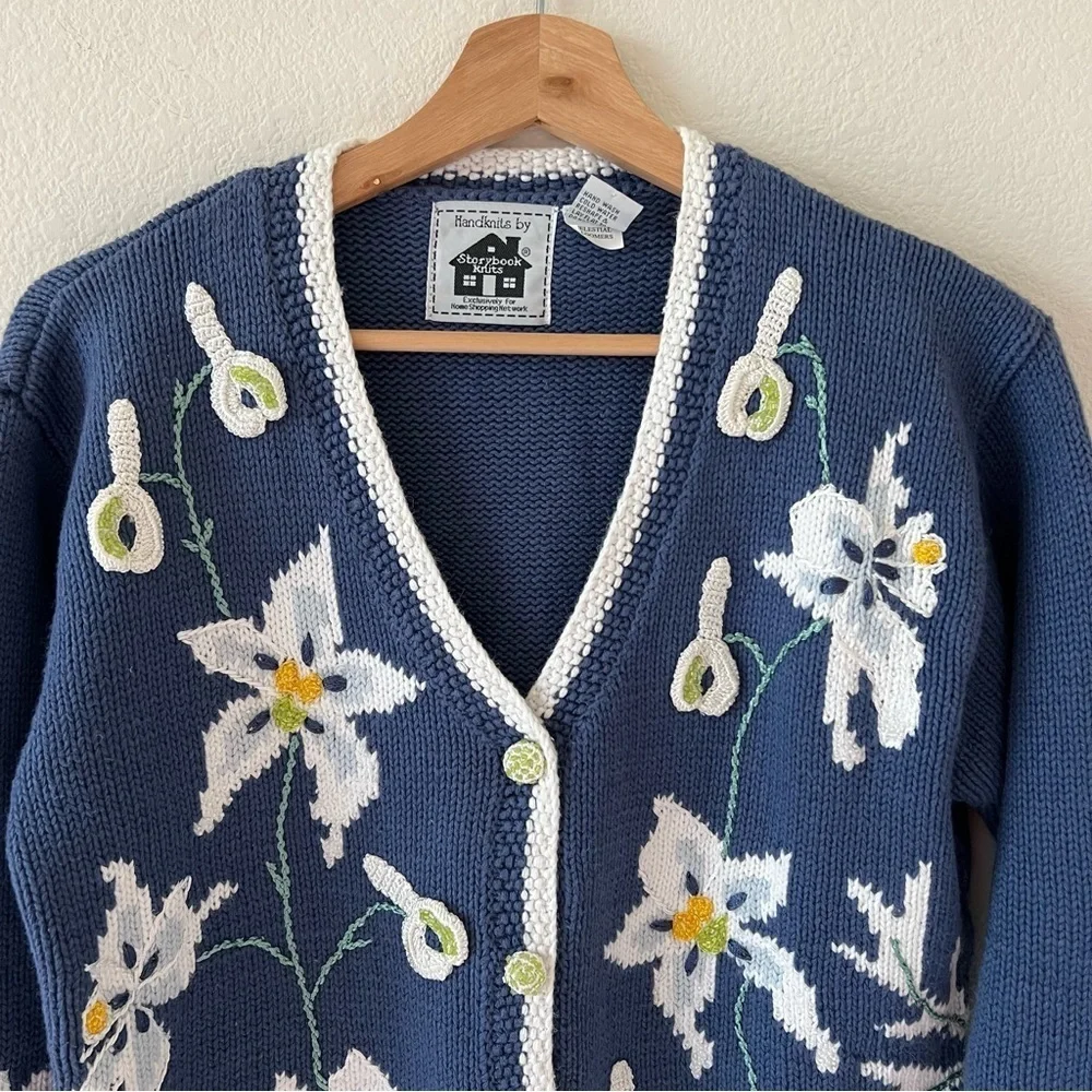 Storybook Knits Celestial Blooms Vintage 90s Floral Embroidered Cardigan S - Picture 6 of 16